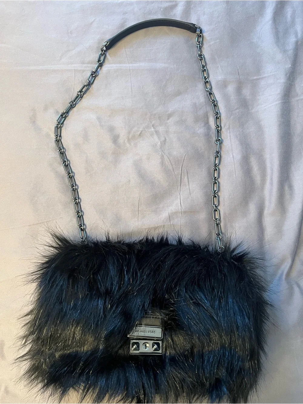 Michael Kors Tribeca Large Faux Fur Shoulder Bag, Black